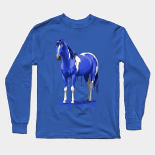 Bright Royal Blue Pinto Wet Paint Horse Long Sleeve T-Shirt